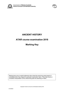 ANCIENT HISTORY ATAR Course Examination 2018 Marking