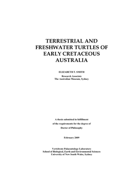 Terrestrial and Freshwater Turtles of Early Cretaceous Australia