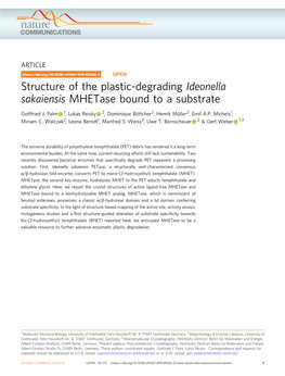 Structure of the Plastic-Degrading Ideonella Sakaiensis Mhetase Bound to a Substrate