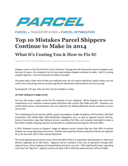 Top 10 Mistakes Parcel Shippers Continue to Make in 2014 What It’S Costing You & How to Fix It!