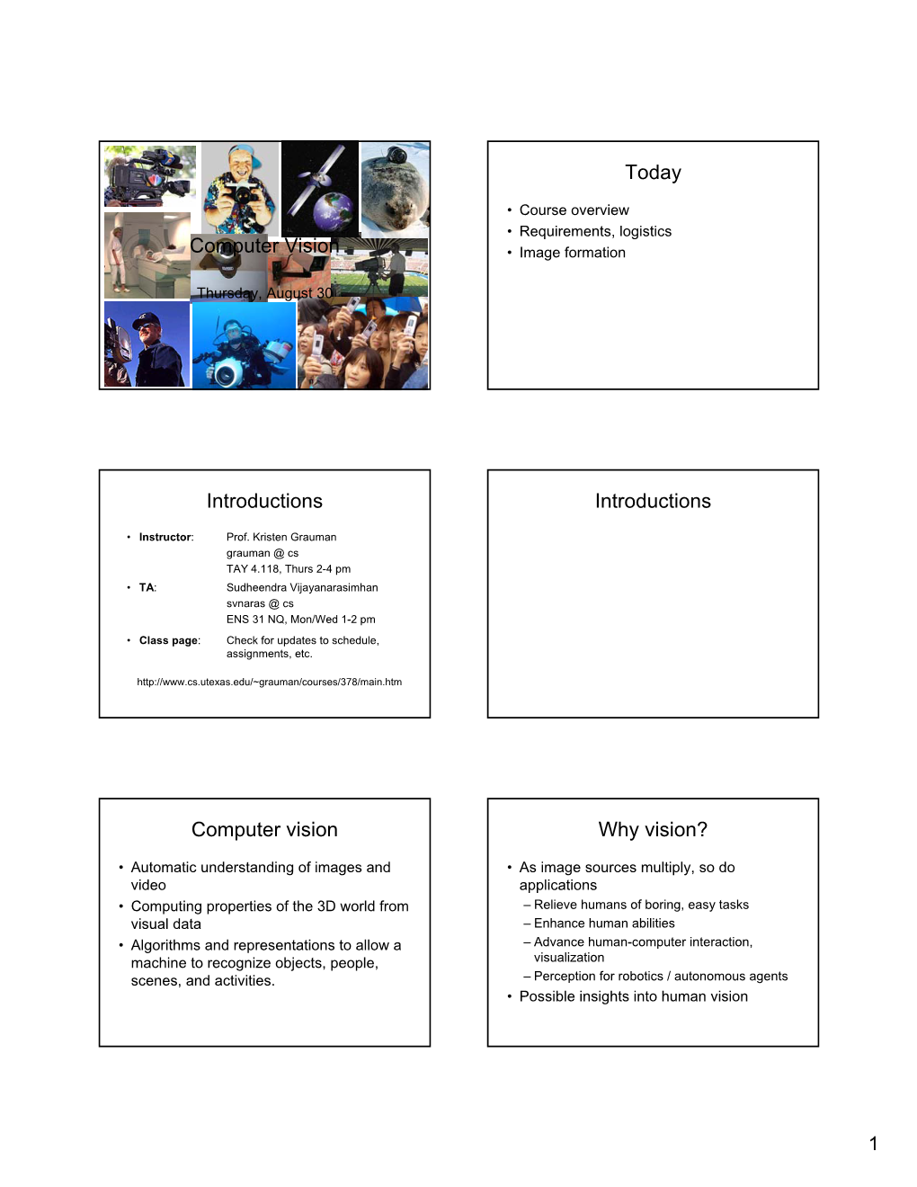 Computer Vision Today Introductions Introductions Computer Vision Why