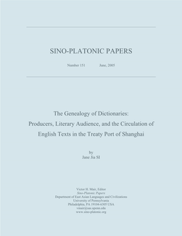 The Genealogy of Dictionaries: Producers, Literary Audience, and the Circulation of English Texts in the Treaty Port of Shanghai