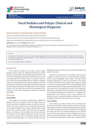 Vocal Nodules and Polyps: Clinical and Histological Diagnosis