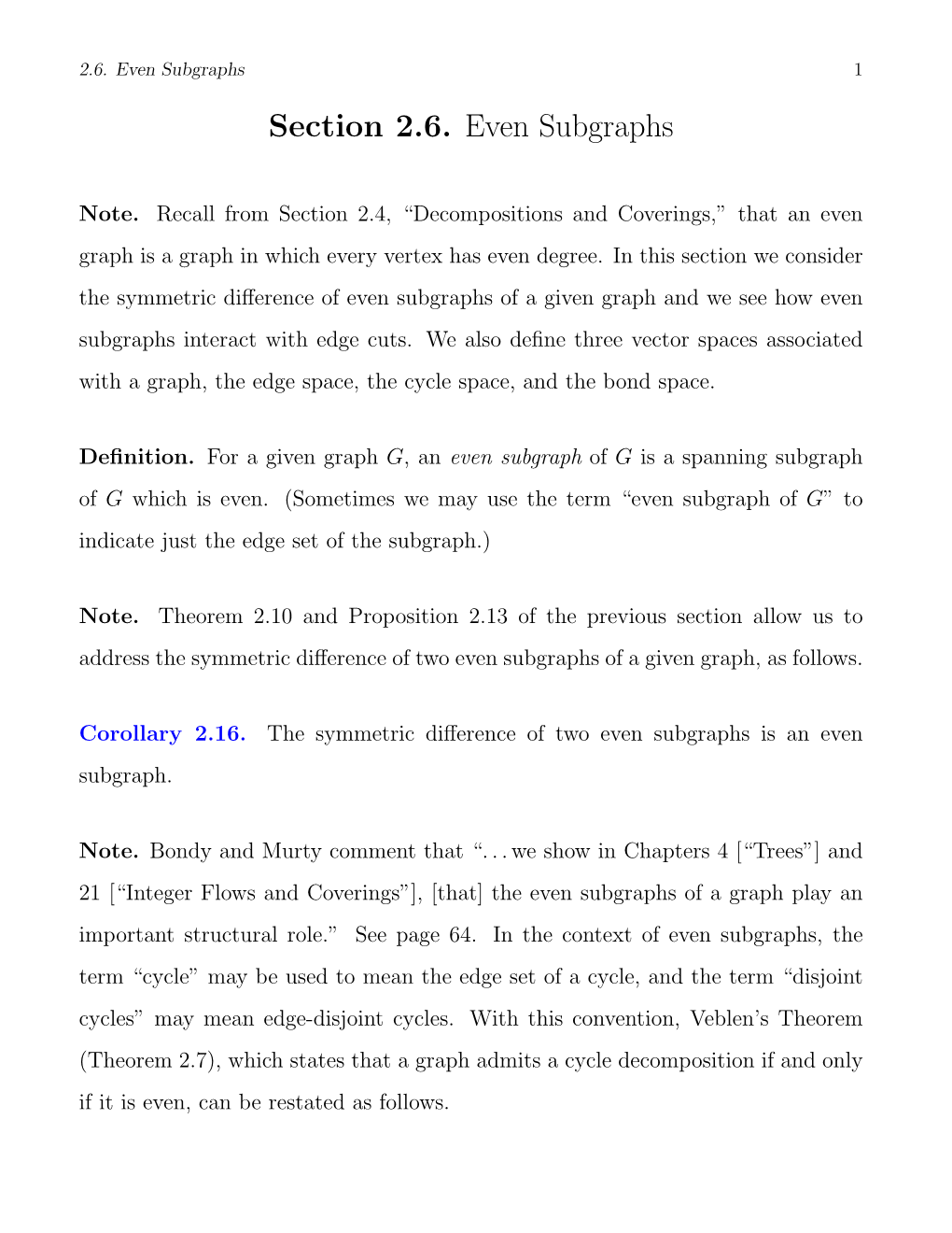 Section 2.6. Even Subgraphs