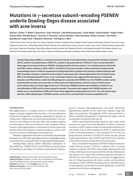 Mutations in Γ-Secretase Subunit–Encoding PSENEN Underlie Dowling-Degos Disease Associated with Acne Inversa