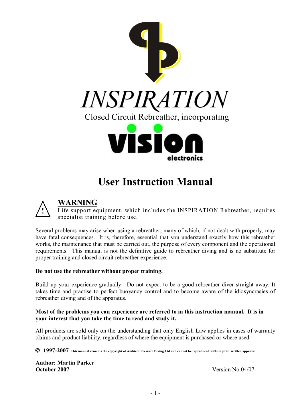 Inspiration Vision Instruction Manual