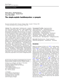 The Simple-Septate Basidiomycetes: a Synopsis