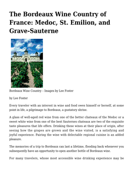 The Bordeaux Wine Country of France: Medoc, St. Emilion, and Grave-Sauterne