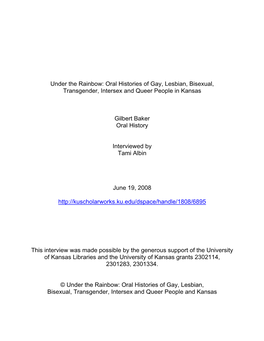 Under the Rainbow: Oral Histories of Gay, Lesbian, Bisexual, Transgender, Intersex and Queer People in Kansas