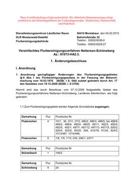 Vereinfachtes Flurbereinigungsverfahren Neitersen-Schöneberg Az.: 81073-HA2.3