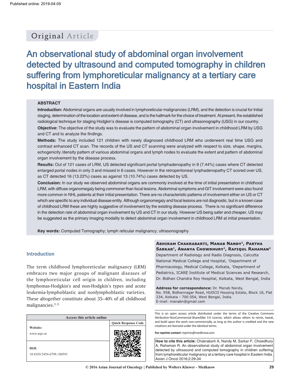 An Observational Study of Abdominal Organ Involvement Detected By