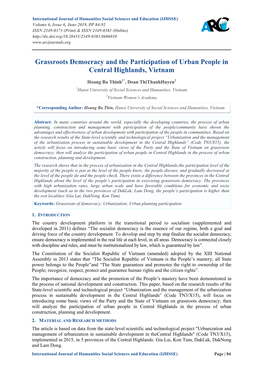 Grassroots Democracy and the Participation of Urban People in Central Highlands, Vietnam