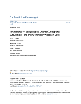 New Records for Euhrychiopsis Lecontei (Coleoptera: Curculionidae) and Their Densities in Wisconsin Lakes