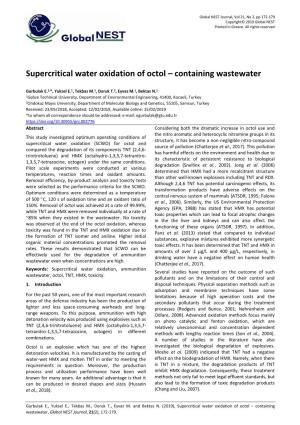 Supercritical Water Oxidation of Octol – Containing Wastewater