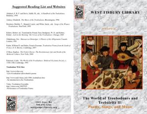 The World of Troubadours and Trobairitz II: Poems, Songs, and Music WEST TISBURY LIBRARY