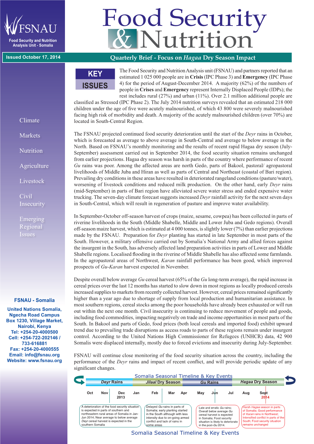 FSNAU Quarterly Brief October, 2014