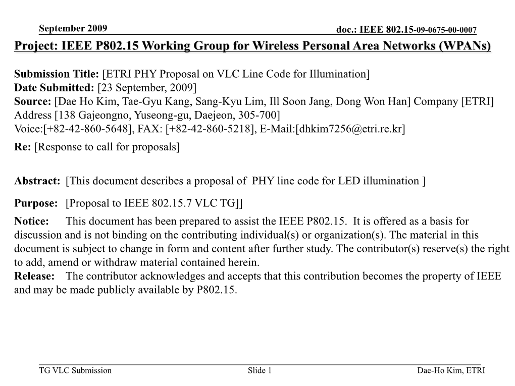 ETRI PHY Proposal on VLC Line Code for Illumination