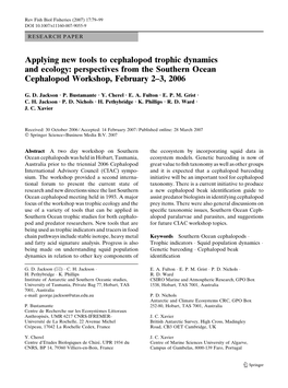 Applying New Tools to Cephalopod Trophic Dynamics and Ecology: Perspectives from the Southern Ocean Cephalopod Workshop, February 2–3, 2006