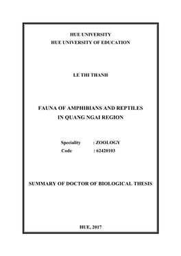 Fauna of Amphibians and Reptiles in Quang Ngai Region