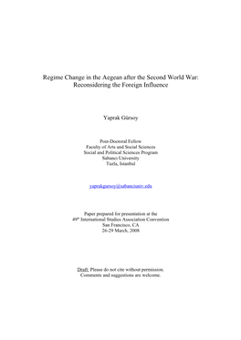 Regime Change in the Aegean After the Second World War: Reconsidering the Foreign Influence