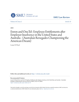 Enron and One.Tel: Employee Entitlements After Employer Insolvency in the United States and Australia - (Australian Renegades Championing the American Dream) Louise W