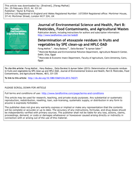 Determination of Etoxazole Residues in Fruits and Vegetables by SPE Clean