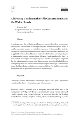 Addressing Conflict in the Fifth Century: Rome and the Wider Church
