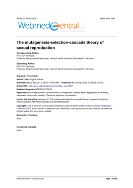 The Mutagenesis-Selection-Cascade Theory of Sexual Reproduction