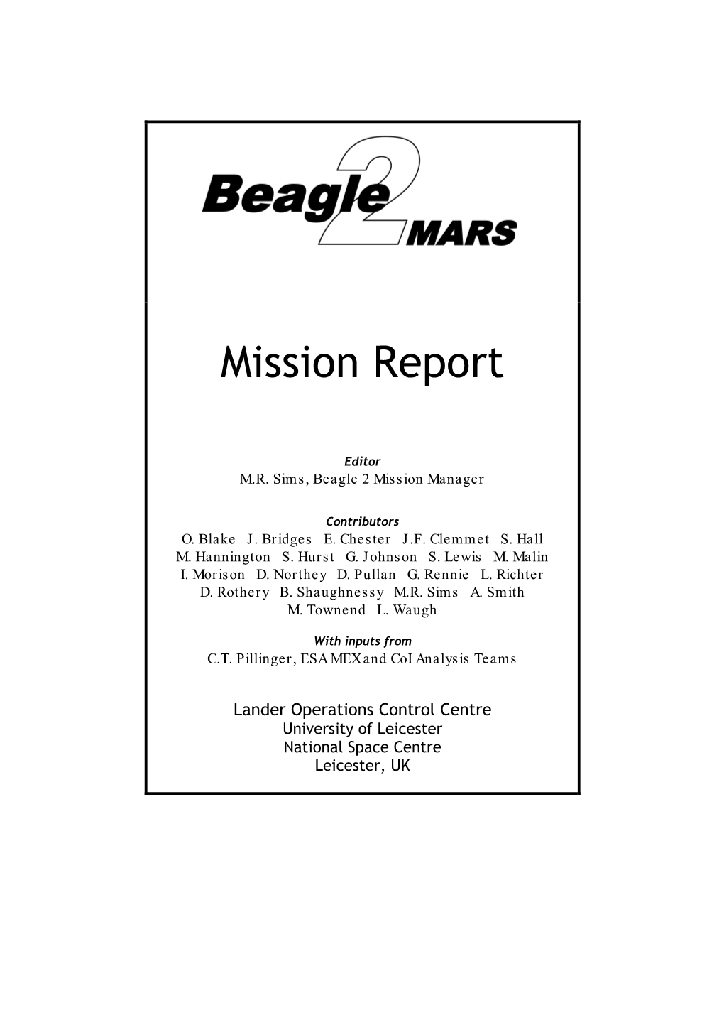 Beagle2 Mission Report