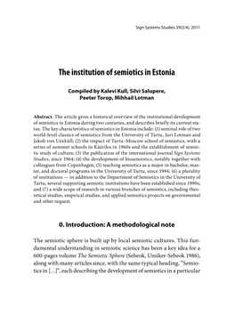 The Institution of Semiotics in Estonia