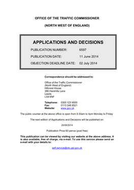 Applications and Decisions: North West of England: 11 June 2014