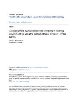Assessing Moral Injury and Existential Well-Being in Returning Servicemembers Using the Spiritual Attitudes Inventory - Revised (2010)