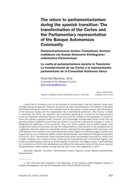 The Return to Parliamentarianism During the Spanish Transition: The