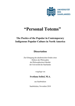 “Personal Totems” the Poetics of the Popular in Contemporary