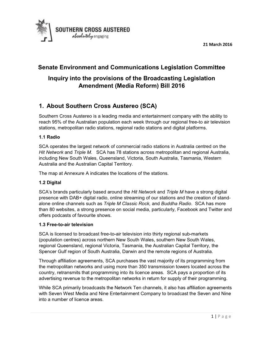 Senate Environment and Communications Legislation Committee Inquiry Into the Provisions of the Broadcasting Legislation Amendment (Media Reform) Bill 2016