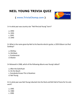 Neil Young Trivia Quiz