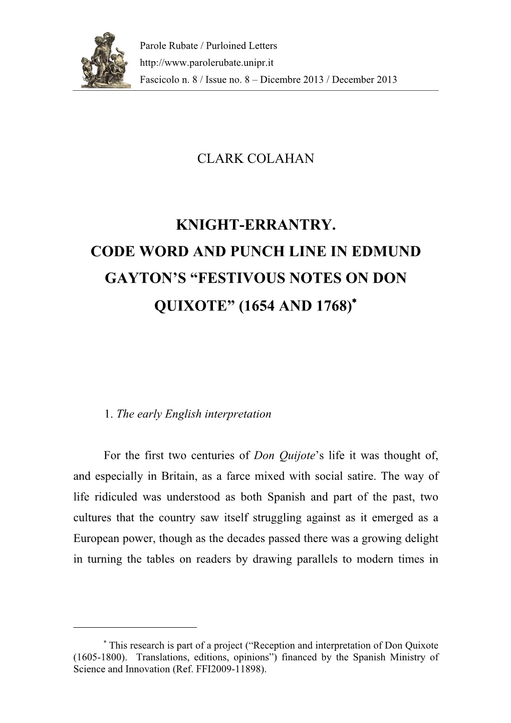 Knight-Errantry. Code Word and Punch Line in Edmund Gayton's