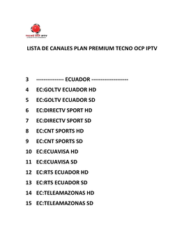 Lista De Canales Plan Premium Tecno Ocp Iptv 3