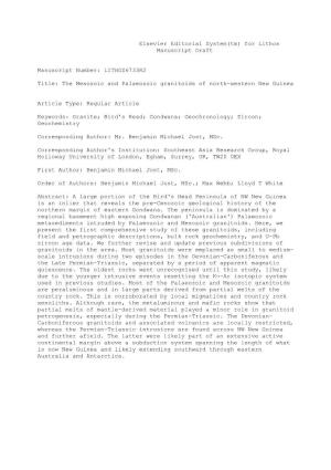 Elsevier Editorial System(Tm) for Lithos Manuscript Draft Manuscript