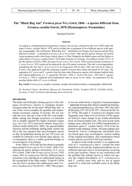 "Black Bog Ant" Formica Picea NYLANDER, 1846 – a Species Different from Formica Candida SMITH, 1878 (Hymenoptera: Formicidae)