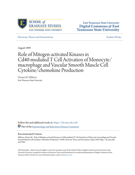 Role of Mitogen-Activated Kinases in Cd40-Mediated T Cell Activation of Monocyte/ Macrophage and Vascular Smooth Muscle Cell Cytokine/Chemokine Production Denise M