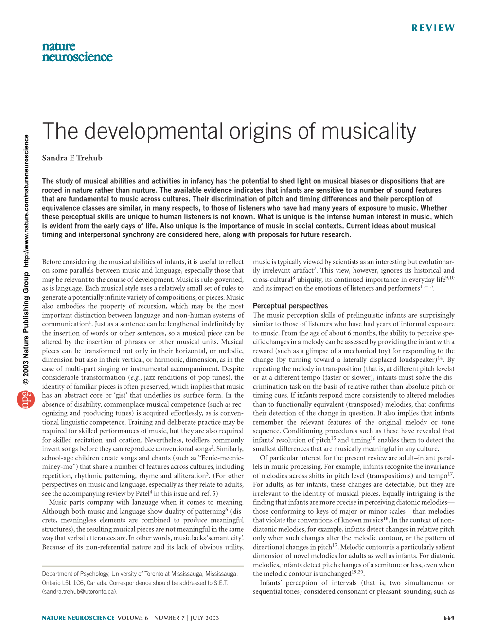 The Developmental Origins of Musicality