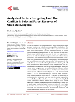 Analysis of Factors Instigating Land Use Conflicts in Selected Forest Reserves of Ondo State, Nigeria