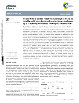 Polysulfide-1-Oxides React with Peroxyl Radicals As Quickly As Hindered
