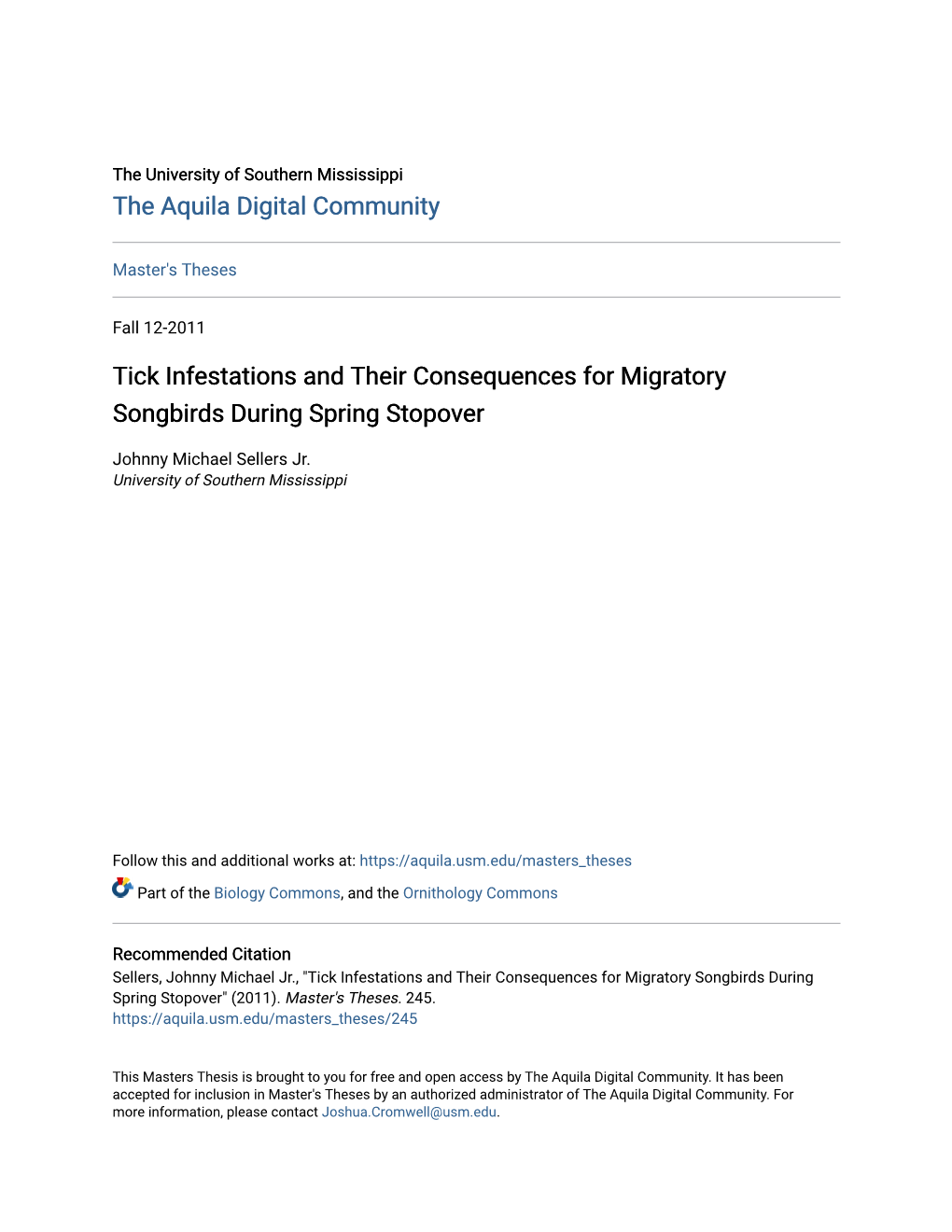 Tick Infestations and Their Consequences for Migratory Songbirds During Spring Stopover