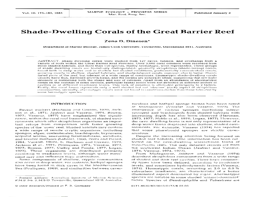 Shade-Dwelling Corals of the Great Barrier Reef