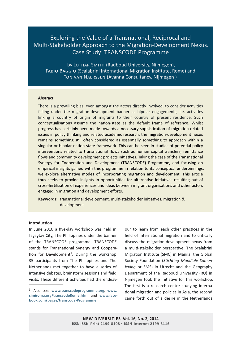 Exploring the Value of a Transnational, Reciprocal and Multi-Stakeholder Approach to the Migration-Development Nexus