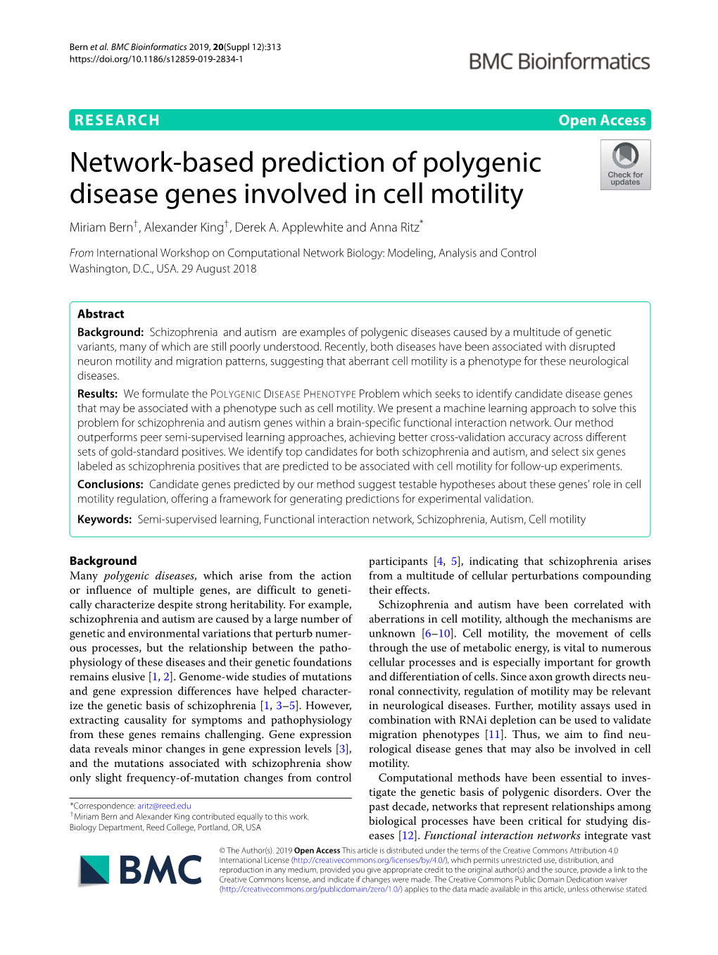 Network-Based Prediction of Polygenic Disease Genes Involved in Cell Motility Miriam Bern†, Alexander King†, Derek A