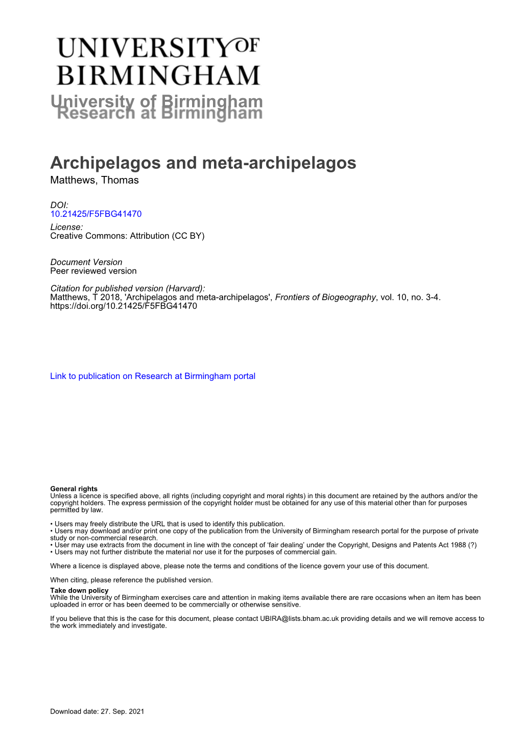 University of Birmingham Archipelagos and Meta-Archipelagos