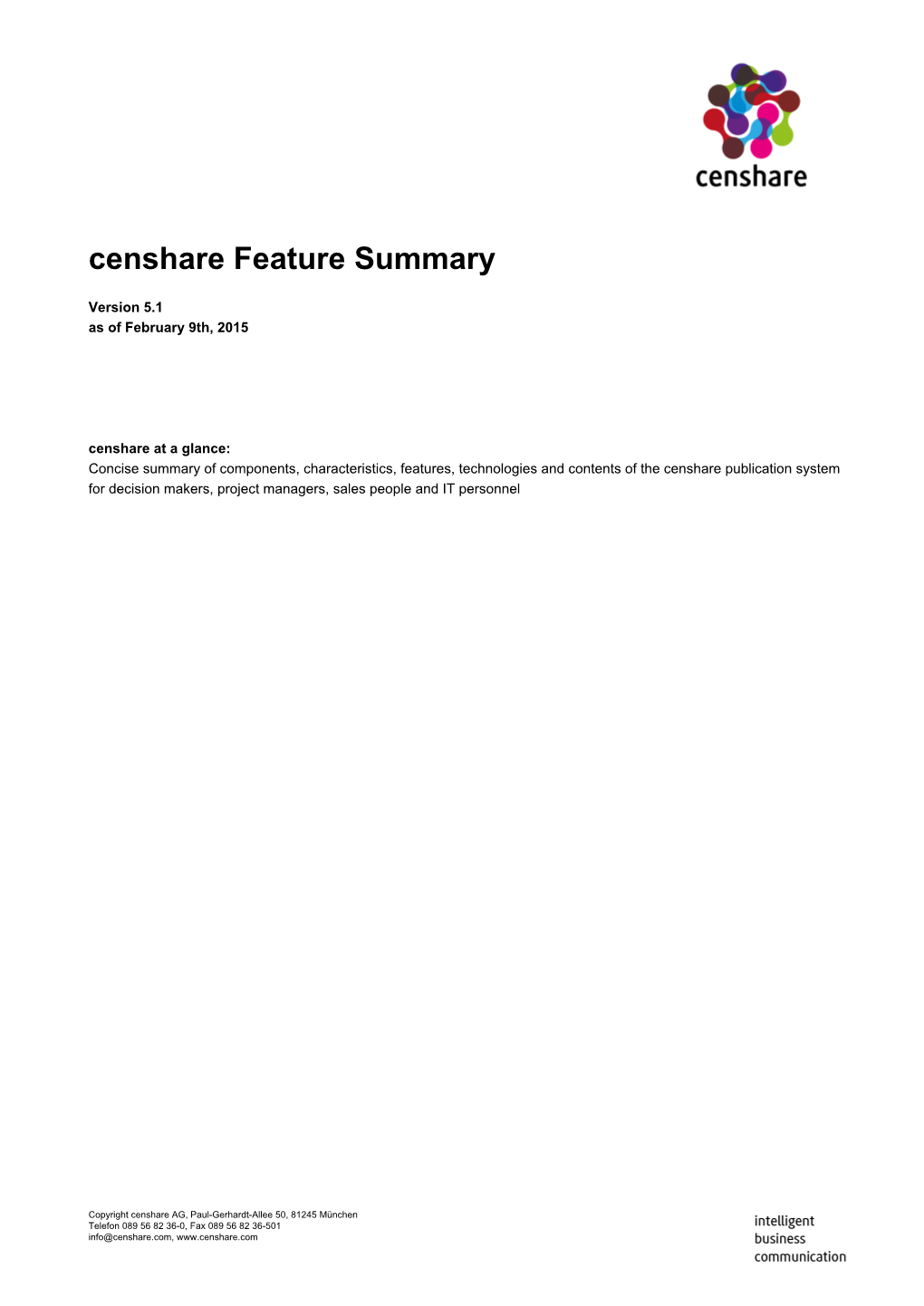 Censhare Feature Summary